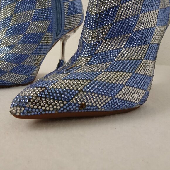 Gianni Bini Alfiee Checkered Rhinestone Flared Heeled Booties Size 5 - Picture 7 of 9